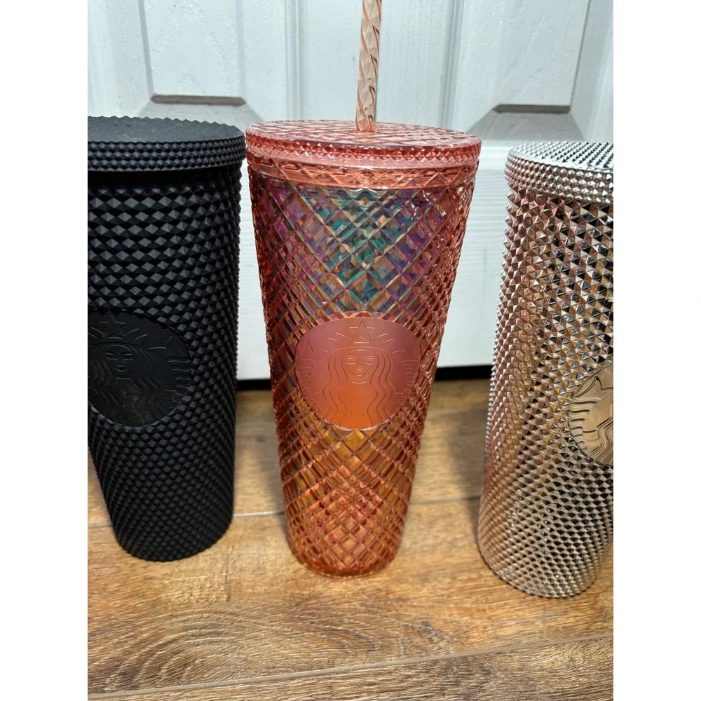 Starbucks Studded Tumbler Collection 4 Piece Set Pink Black Rose Gold Iridescent